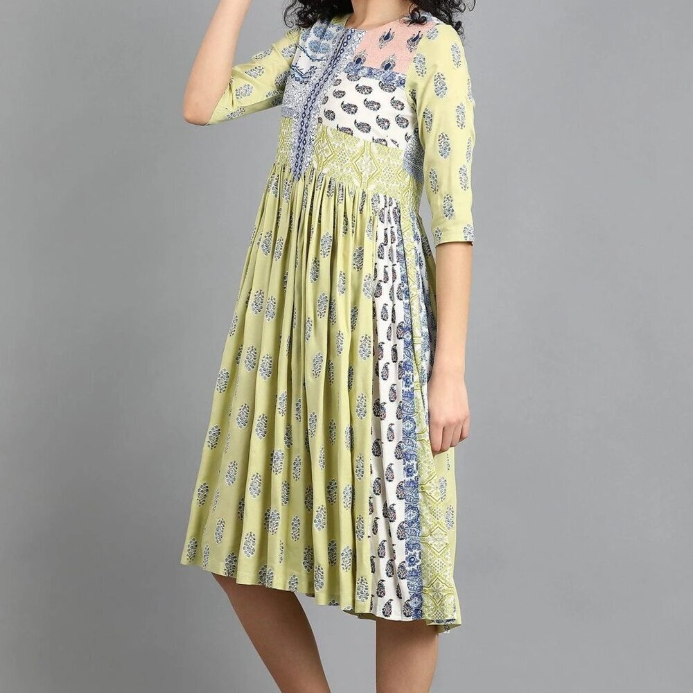 Cottagecore Floral Patchwork Midi Short Sleeve Dress